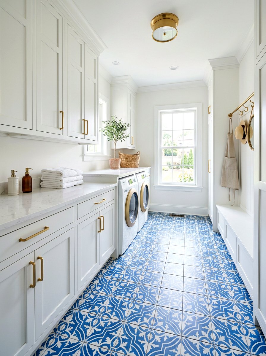 Patterned Floor Tile Laundry - 30 narrow laundry room ideas