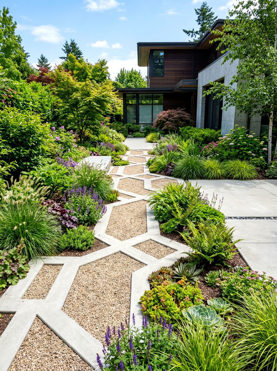 Patterned Inset Divider - 30 concrete garden border ideas