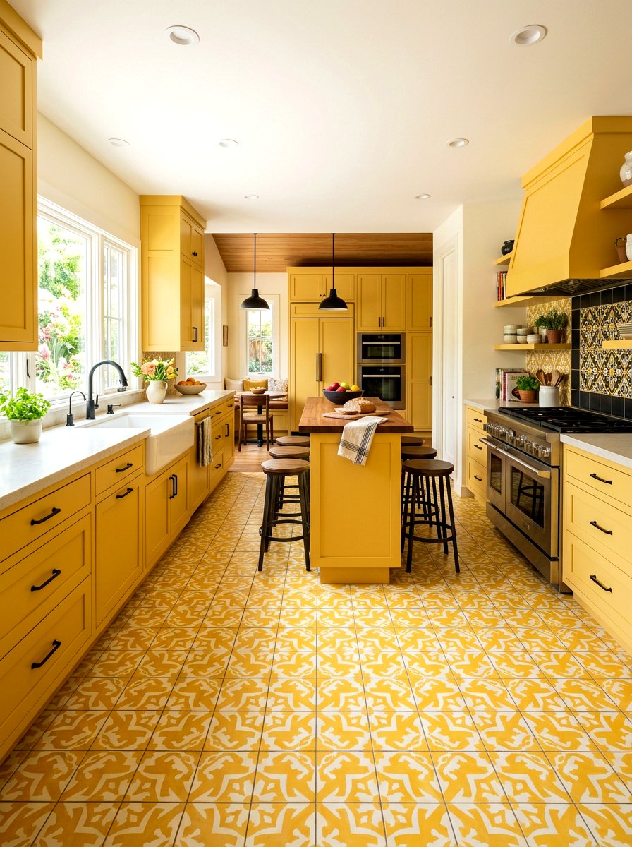 Patterned Kitchen Floor Tile - 30 butter yellow kitchen ideas