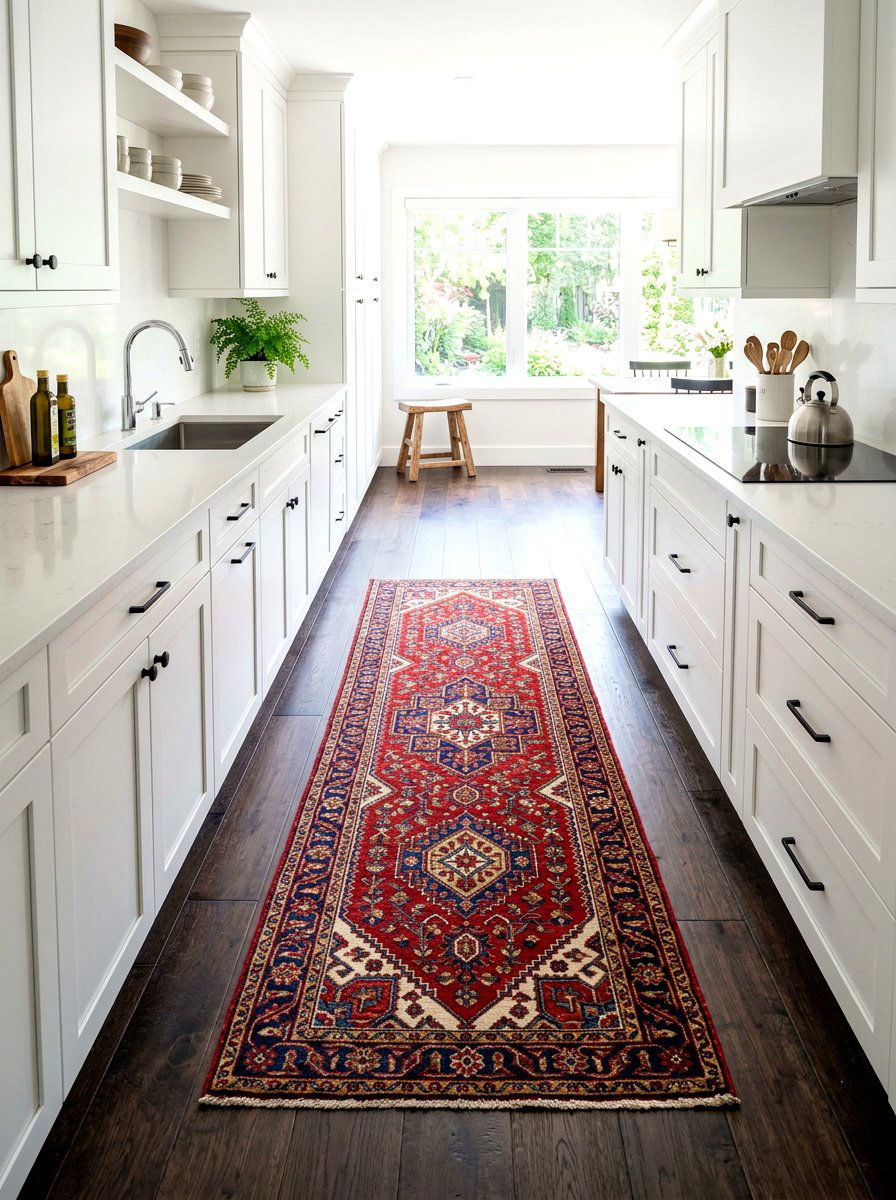 Patterned Kitchen Rug Runner - 30 layered kitchen decor ideas