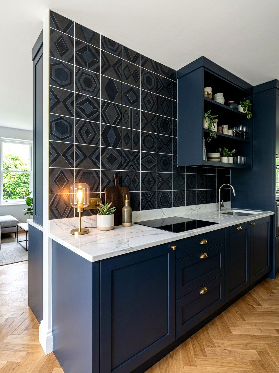 Patterned Kitchen Tile Backsplash - 30 moody lamp lit kitchen ideas