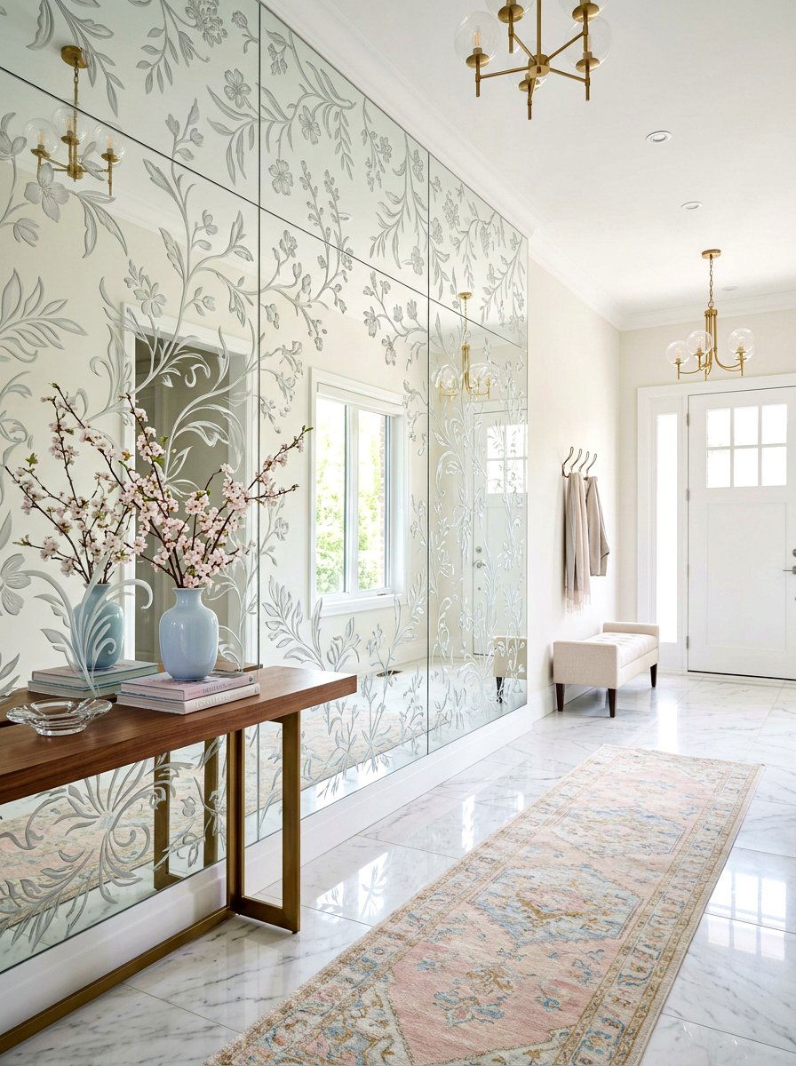 Patterned Mirror Entryway Wall - 30 mirror wrapped foyer ideas