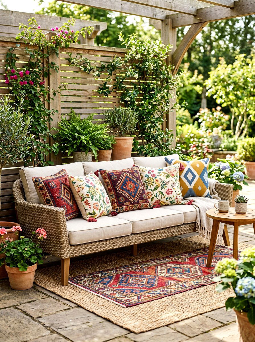Patterned Outdoor Pillow - 30 bohemian patio decor ideas