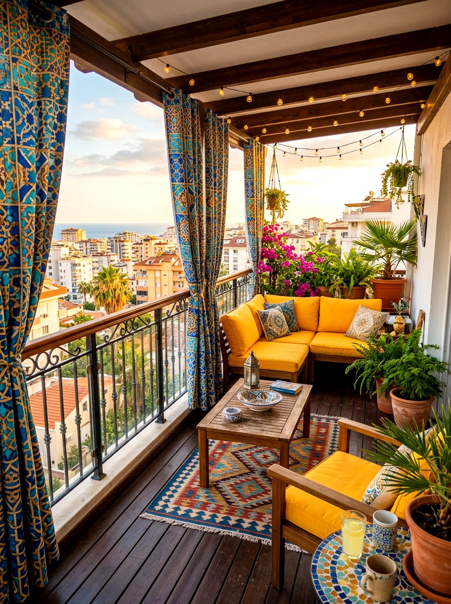 Patterned Outdoor Privacy Screen - 30 balcony privacy curtain ideas aesthetic