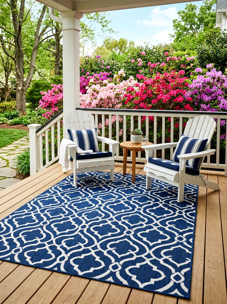 Patterned Outdoor Rug - 30 spring front porch ideas