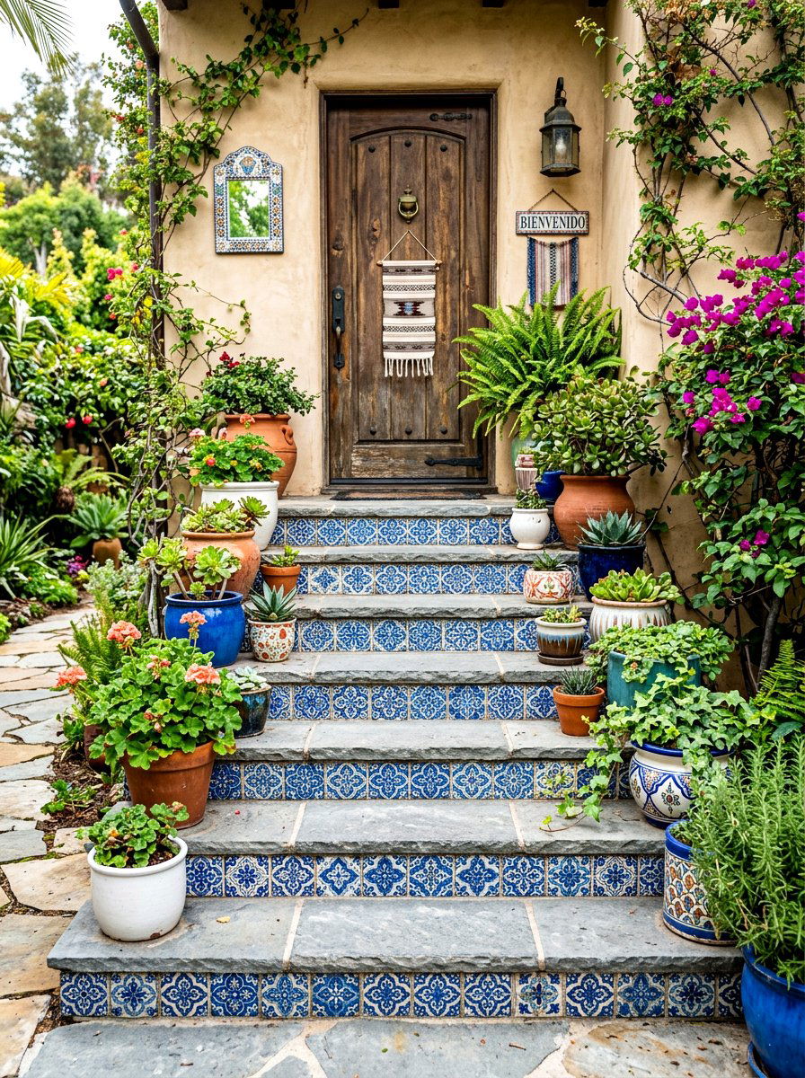 Patterned Outdoor Tile - 30 front steps makeover ideas