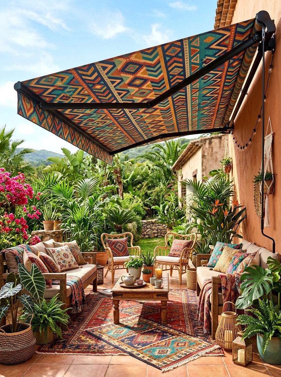 Patterned Retractable Awning - 30 retractable awning ideas