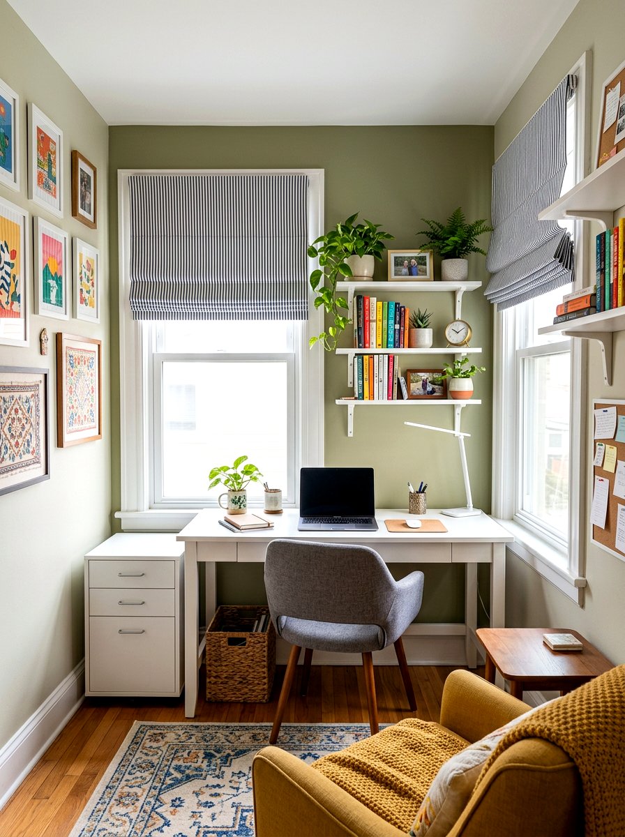 Patterned Roman Office Shades - 30 office curtain ideas
