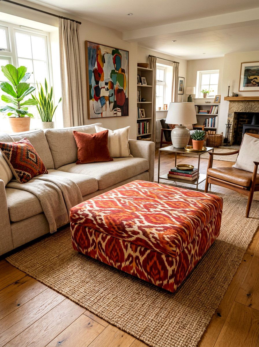 Patterned Skirt Footstool - 30 tailored skirted furniture ideas