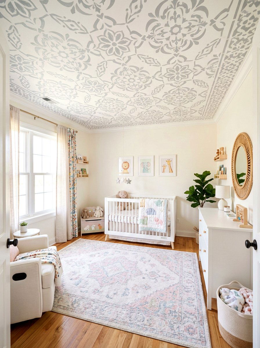 Patterned Stencil Ceiling - 30 bedroom ceiling ideas