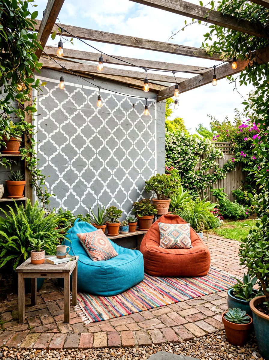 Patterned Stencil - 30 patio accent wall ideas