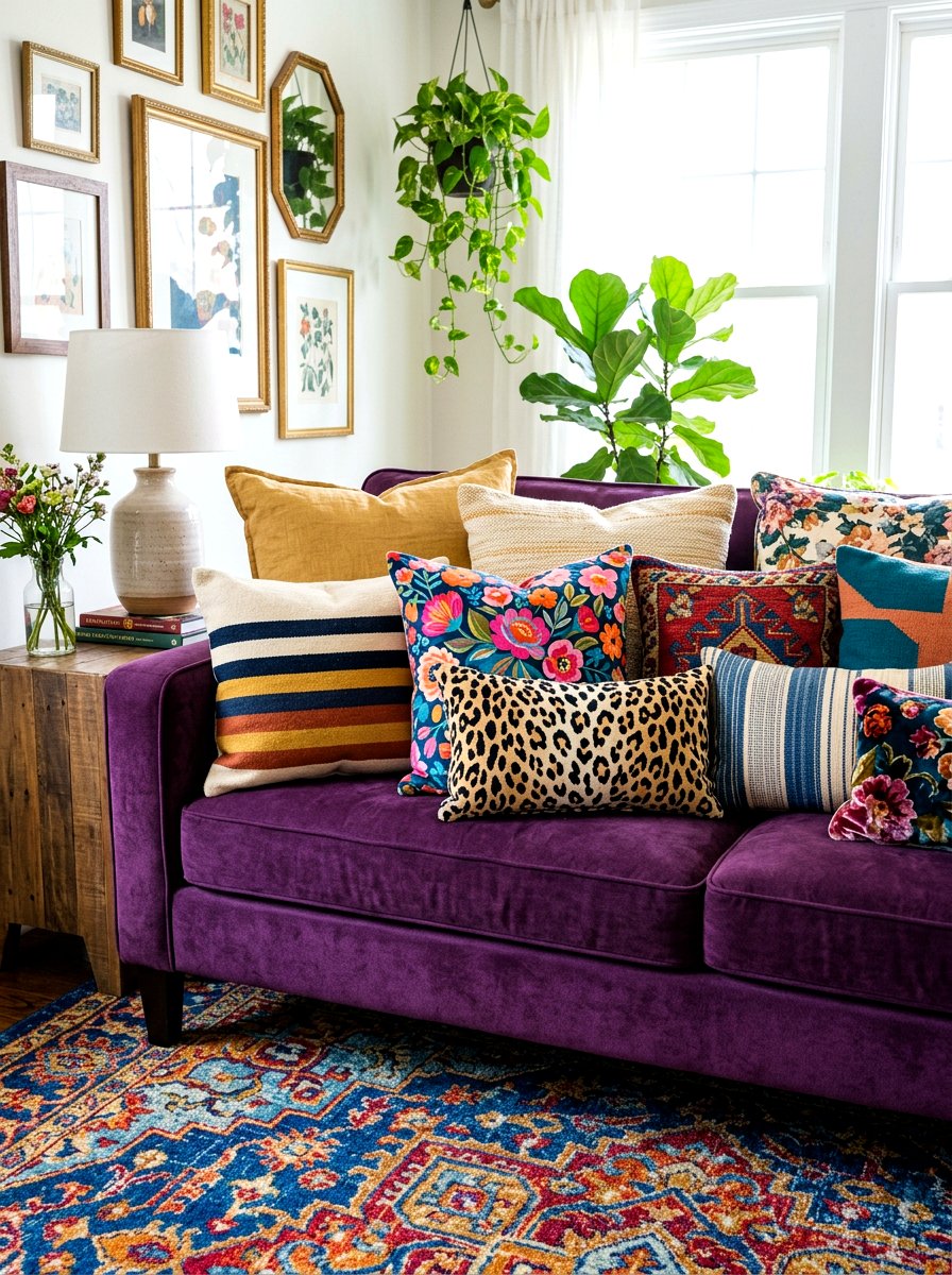 Patterned Throw Pillow Layering - 30 playful maximalist living room ideas