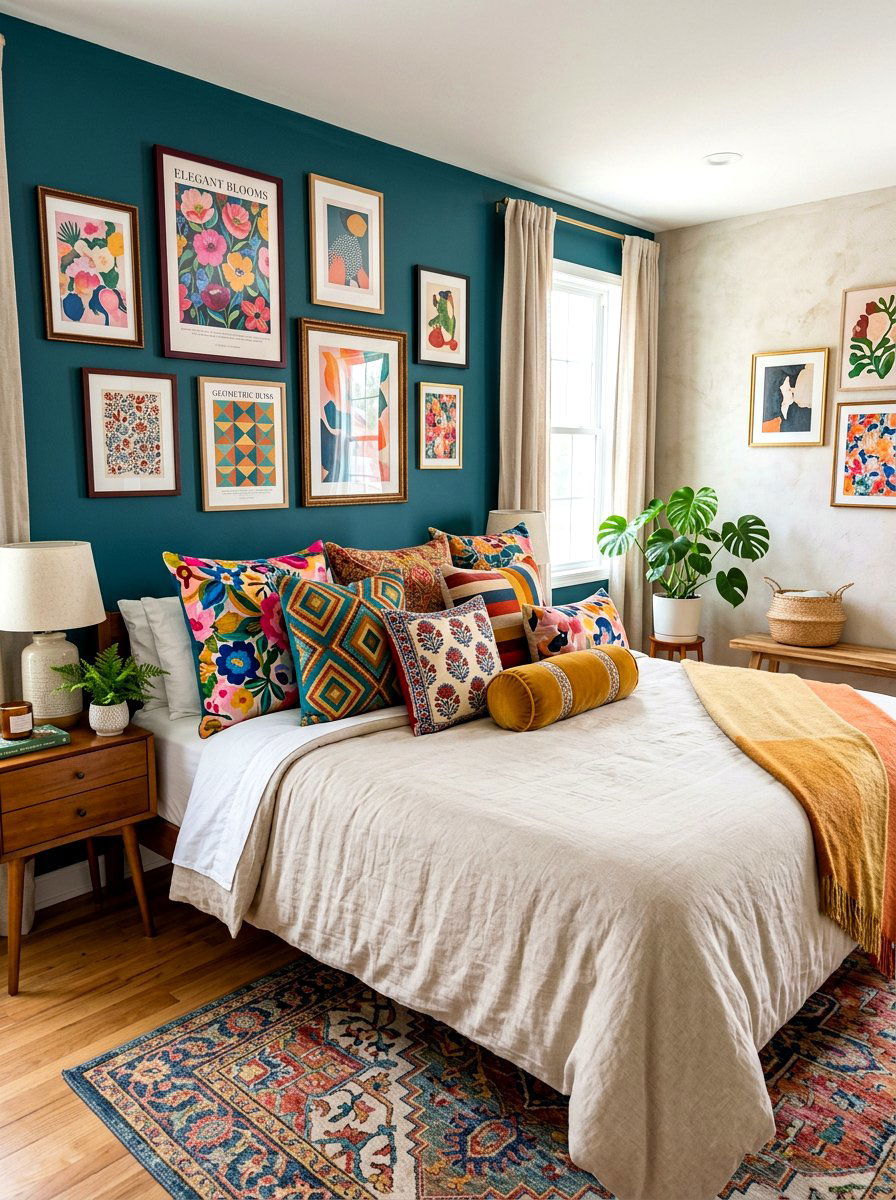 Patterned Throw Pillows - 30 layered bed styling ideas