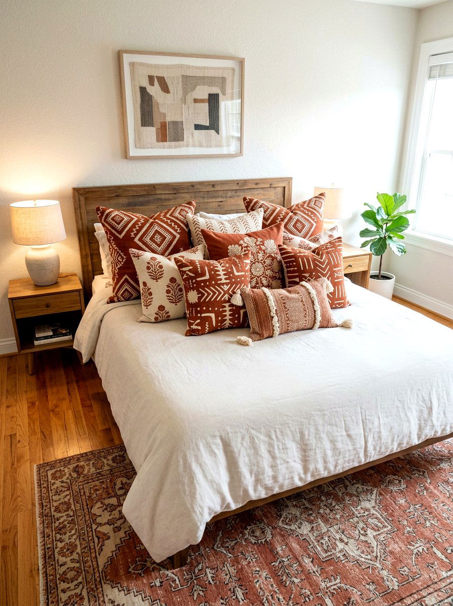 Patterned Throw Pillows - 30 boho bedroom ideas