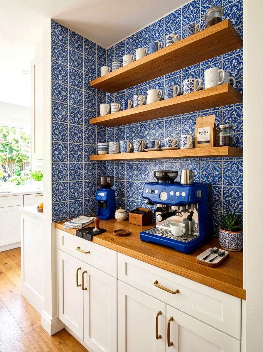 Patterned Tile Coffee Nook - 30 coffee nook pantry ideas