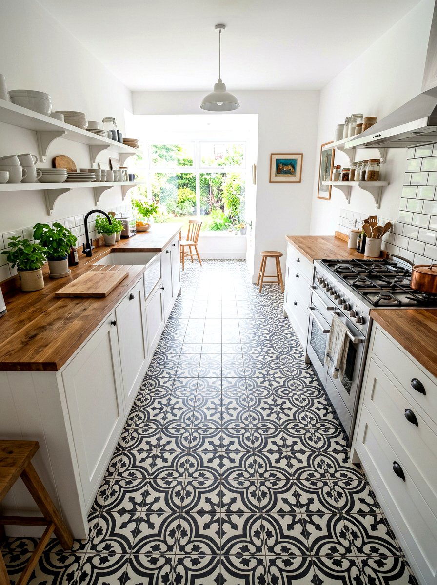 Patterned Tile Galley Kitchen - 30 galley kitchen ideas