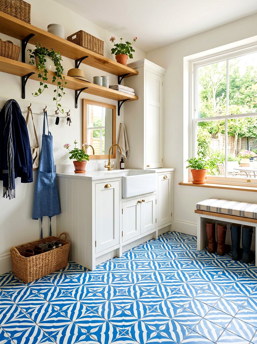Patterned Tile Mudroom Floor - 30 mudroom laundry sink ideas