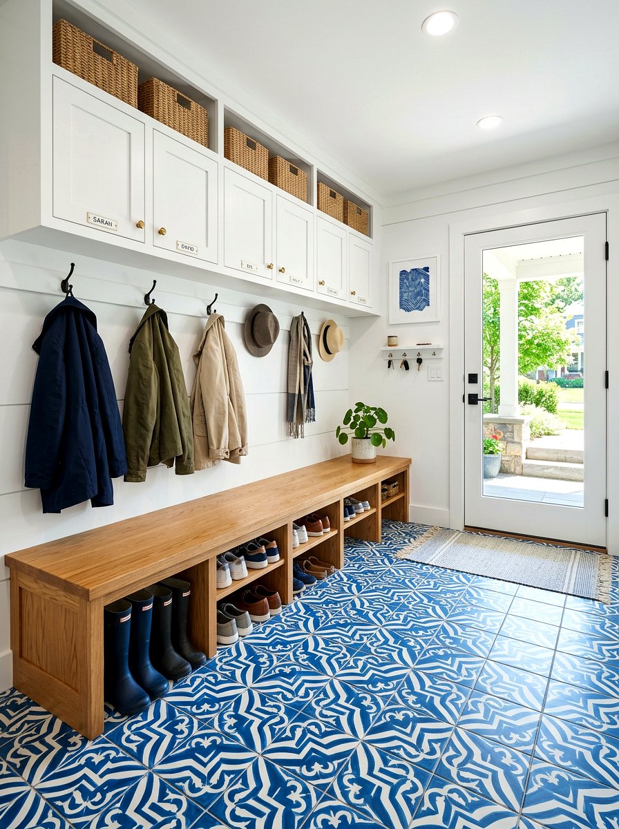 Patterned Tile Mudroom - 30 entry closet mudroom ideas
