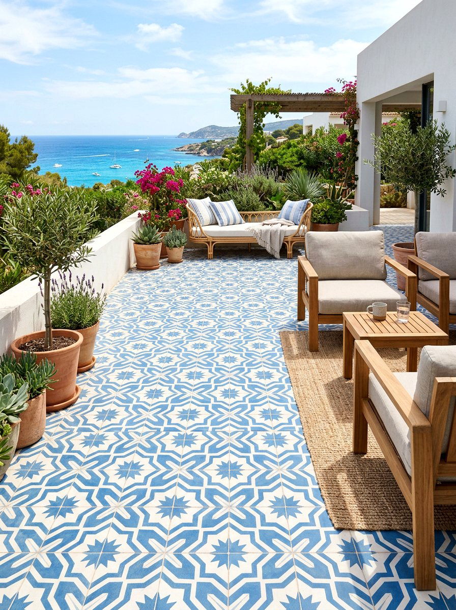 Patterned Tile Patio Floor - 30 breezy coastal patio ideas