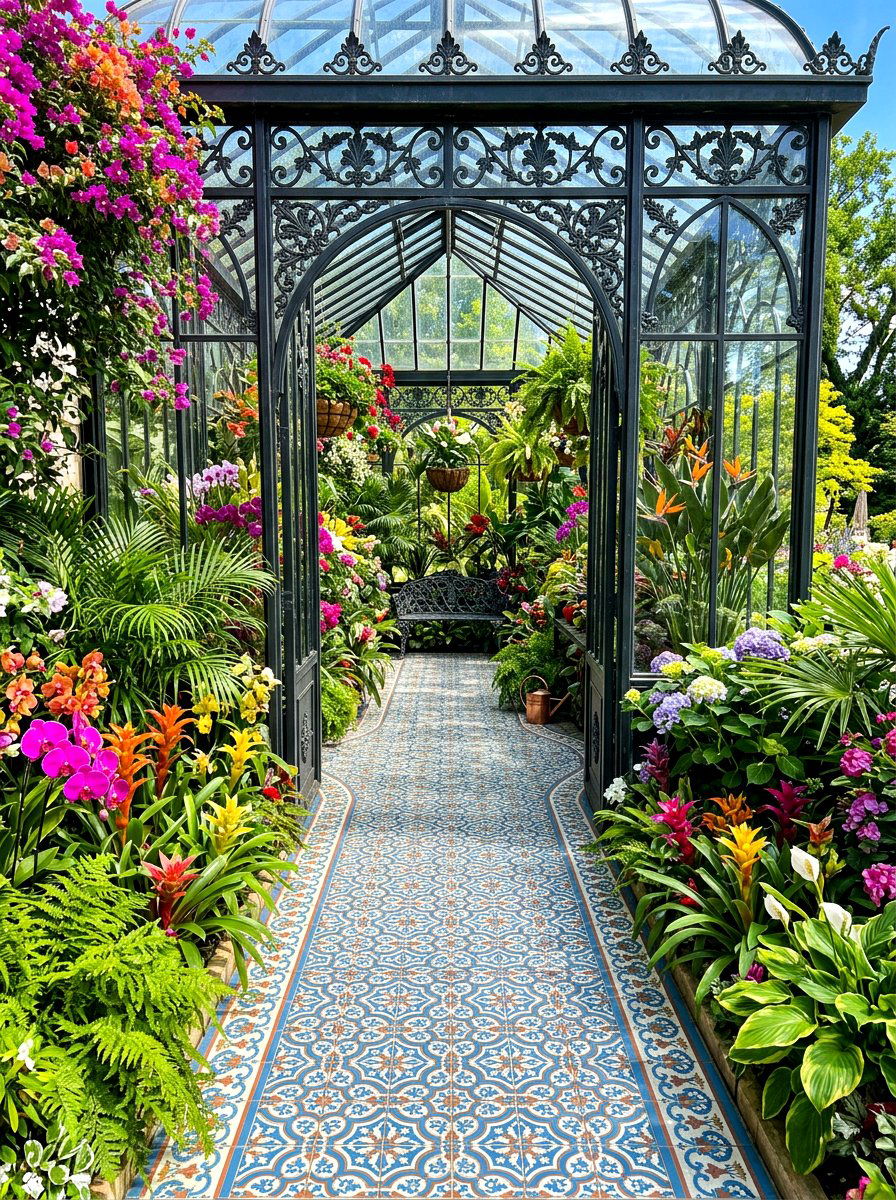 Patterned Tile - 30 greenhouse path ideas