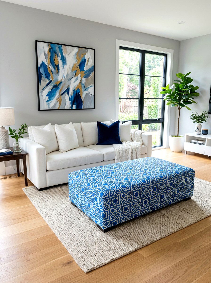 Patterned Upholstered Ottoman - 30 living room ottoman styling ideas