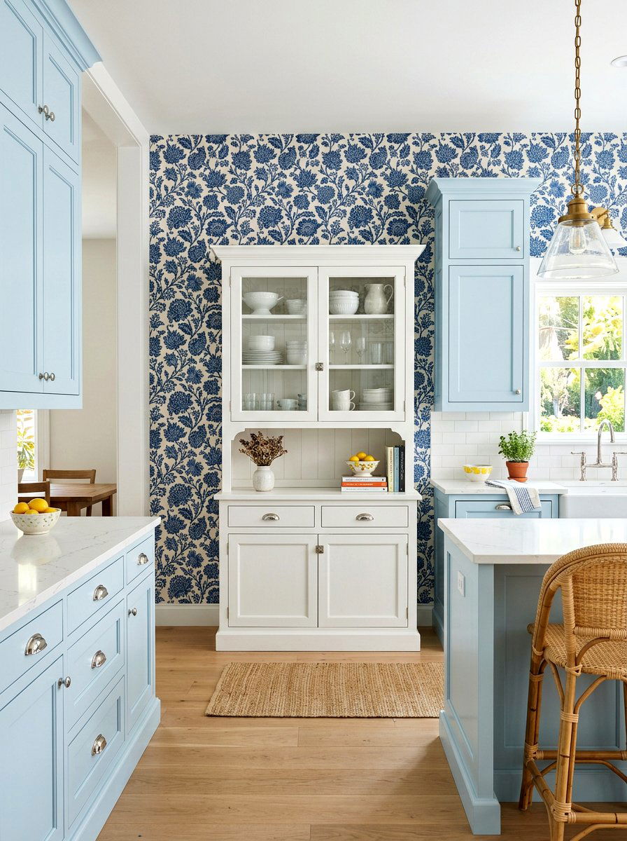 Patterned Wallpaper Accent - 30 kitchen wall decor ideas