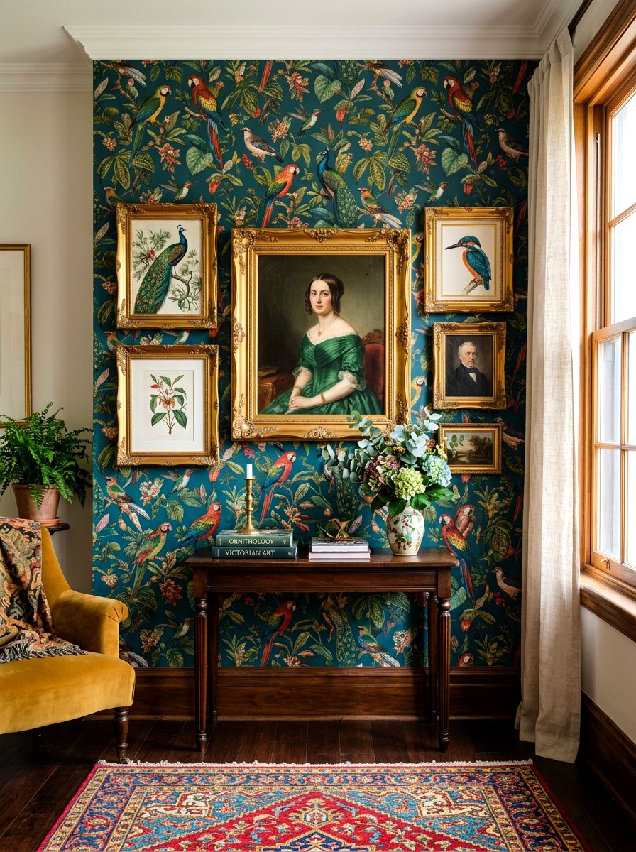 Patterned Wallpaper Backdrop - 30 maximalist art wall ideas