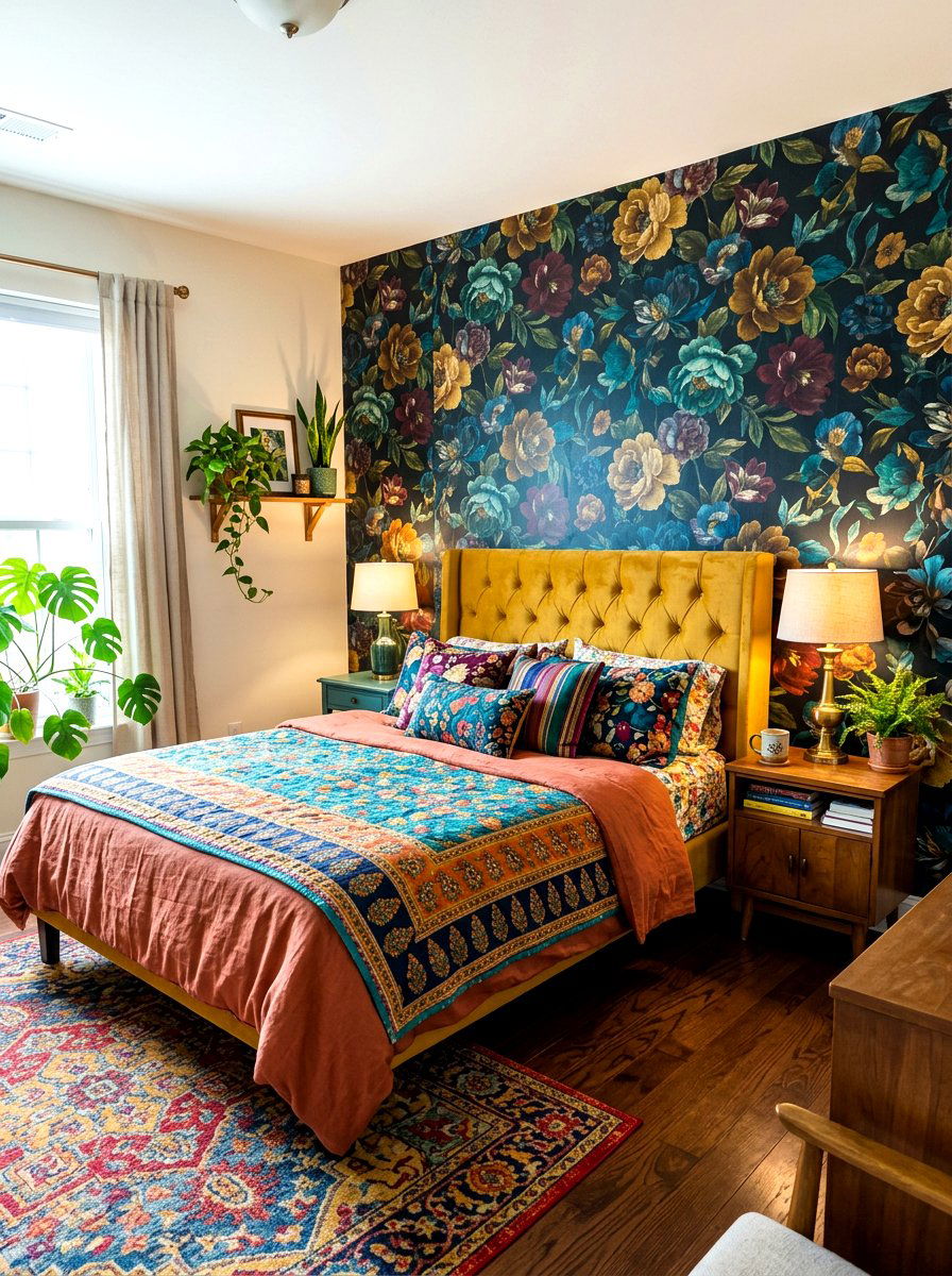 Patterned Wallpaper Bedroom - 30 playful maximalist decor ideas