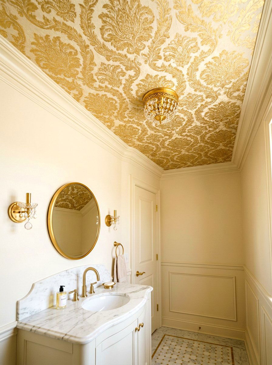 Patterned Wallpaper Ceiling - 30 vintage powder room ideas