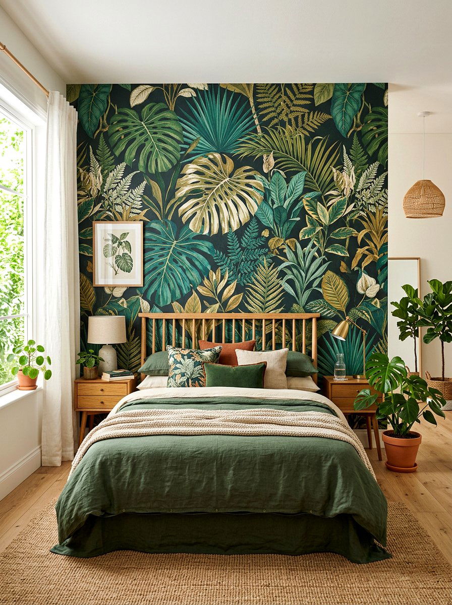 Patterned Wallpaper Feature Wall - 30 boho teen room ideas