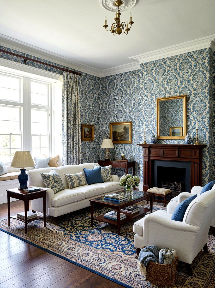 Patterned Wallpaper Living Room - 30 classic traditional living room ideas