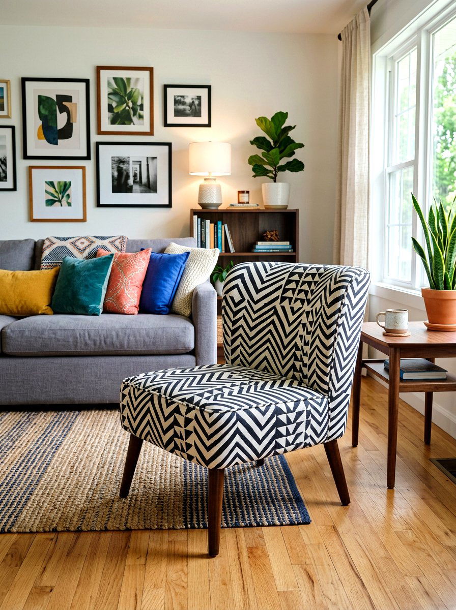 Patterned accent armless chair - 30 armless chair living room ideas