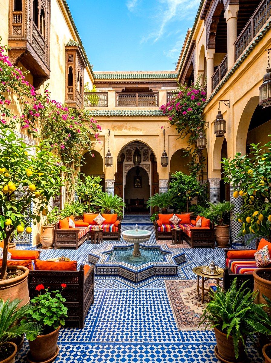 Patterned cement patio tiles - 30 resort poolside patio ideas