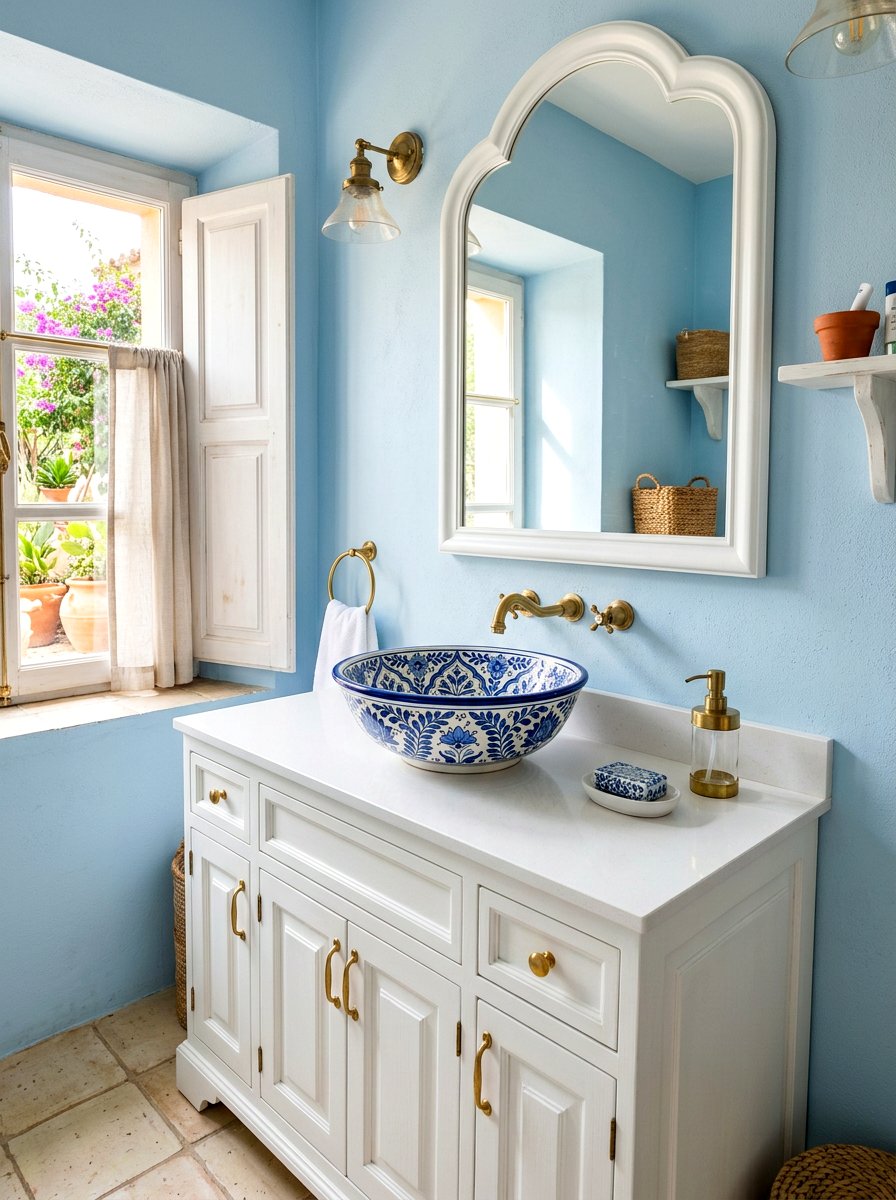 Patterned ceramic vessel sink - 30 vessel sink powder room ideas