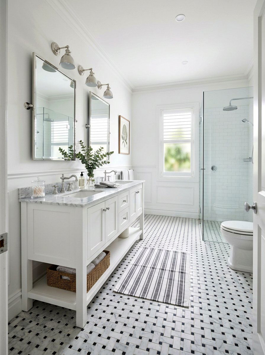 Patterned floor bathroom - 30 Nancy Meyers bathroom ideas