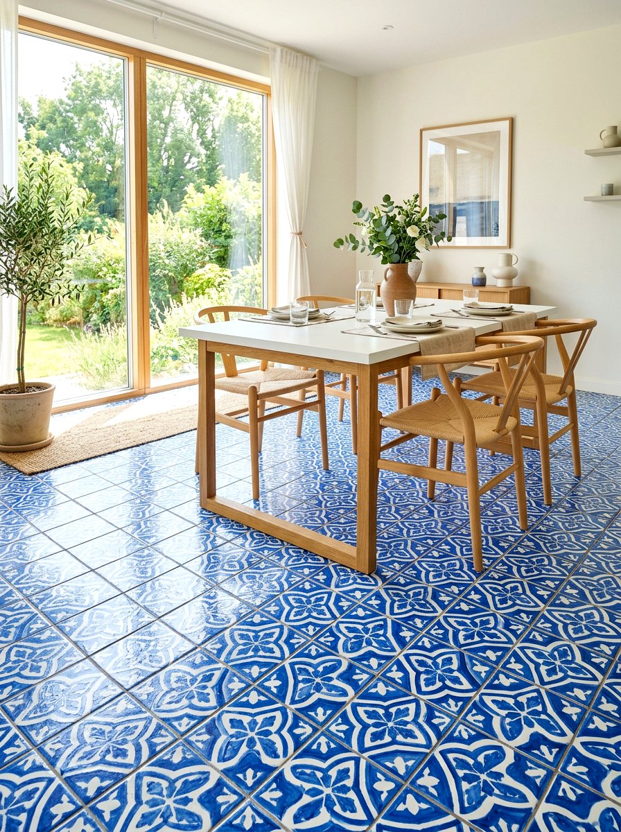 Patterned floor tile - 30 Mediterranean dining room ideas