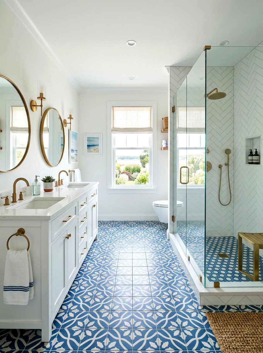 Patterned floor tile - 30 surf shack decor ideas