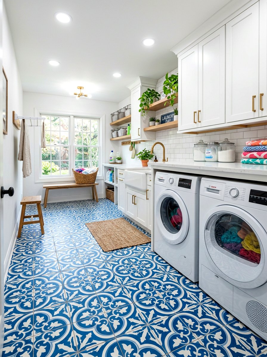 Patterned floor tile laundry - 30 small laundry room ideas