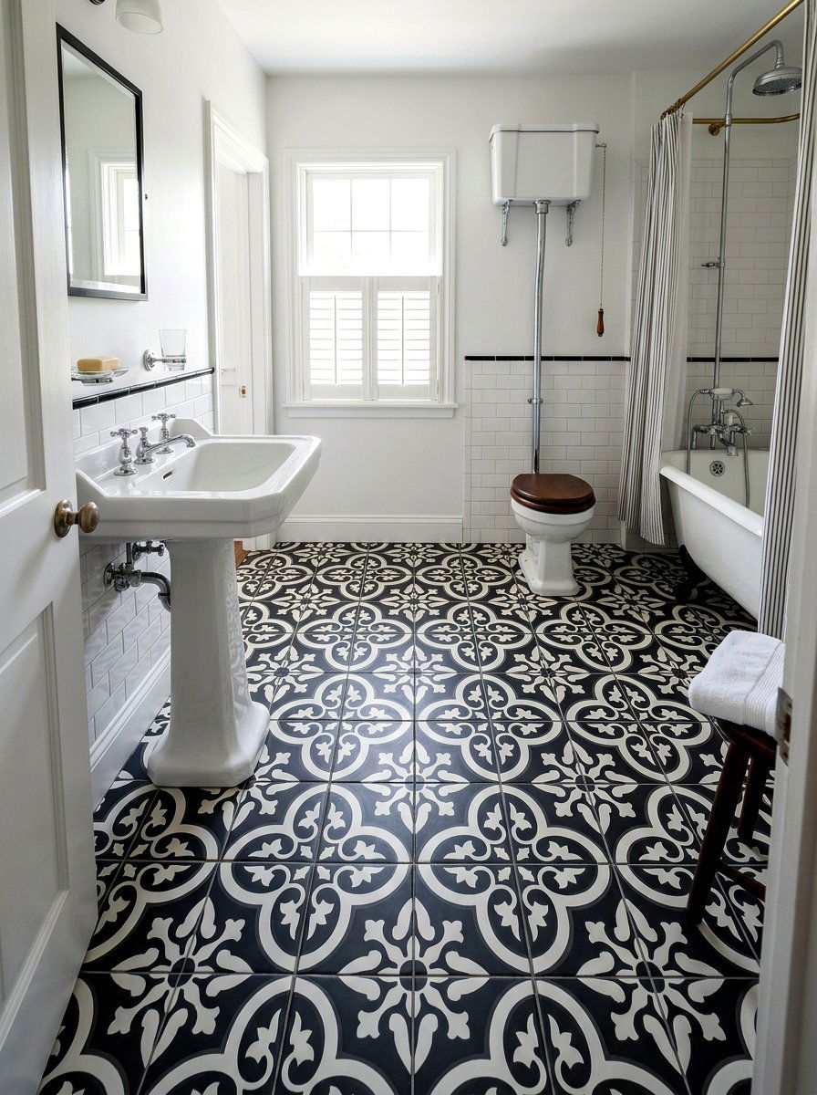 Patterned floor tile - 30 bathroom makeover ideas