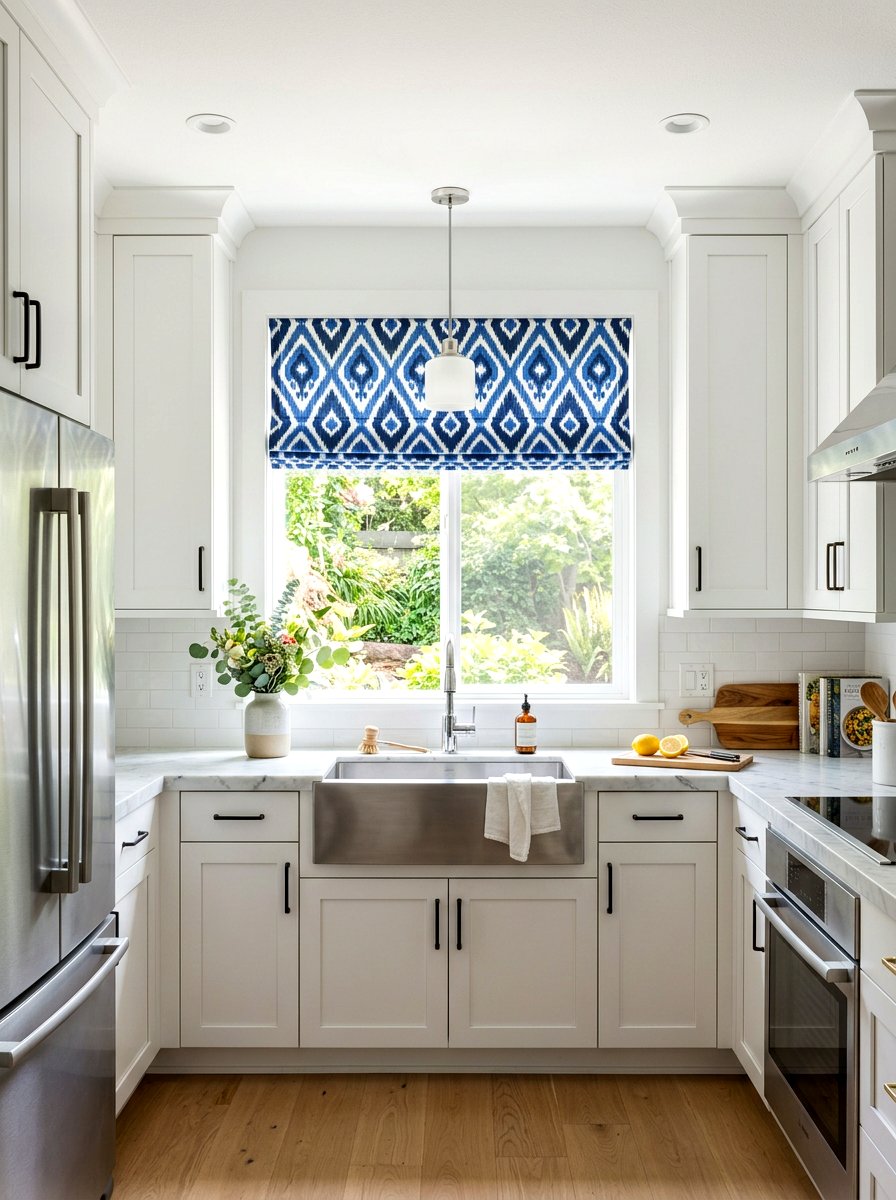 Patterned kitchen window shades - 30 roman shade ideas