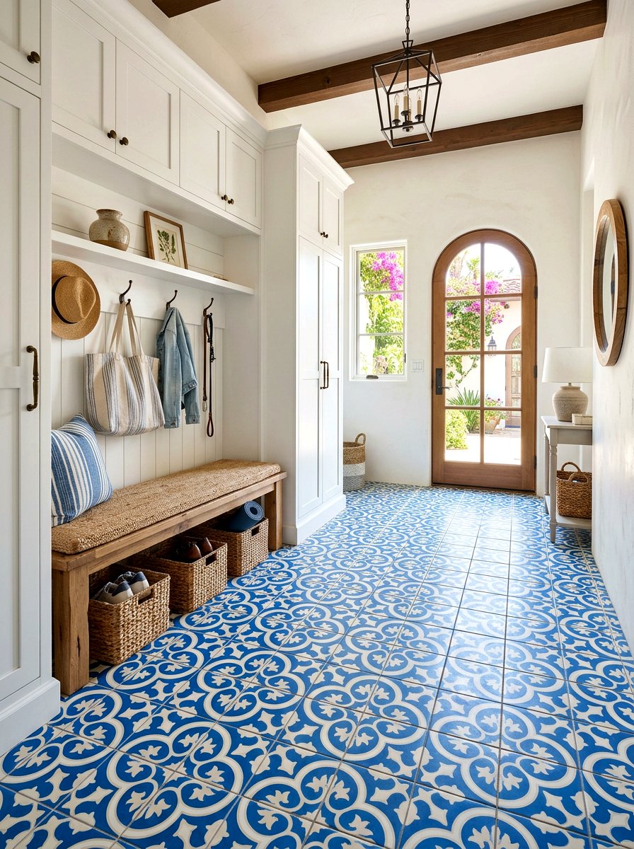 Patterned mudroom floor tile - 30 designer mudroom ideas
