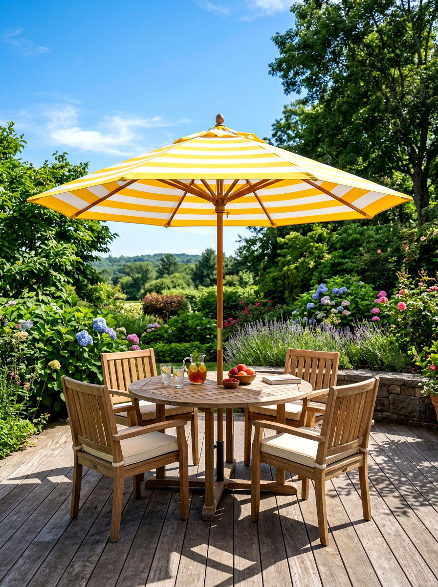 Patterned patio umbrella shade - 30 apartment patio entertaining ideas