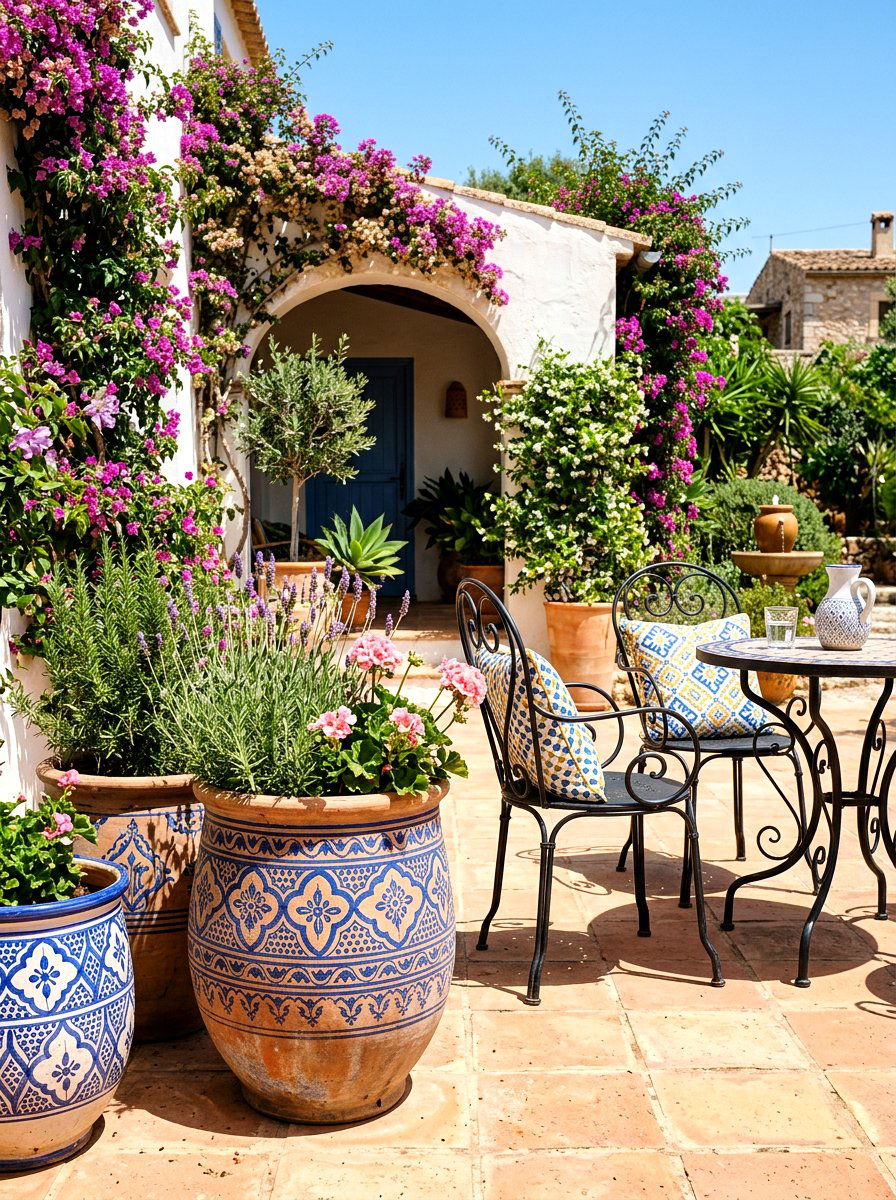 Patterned stencil terracotta pots - 30 terracotta pot ideas