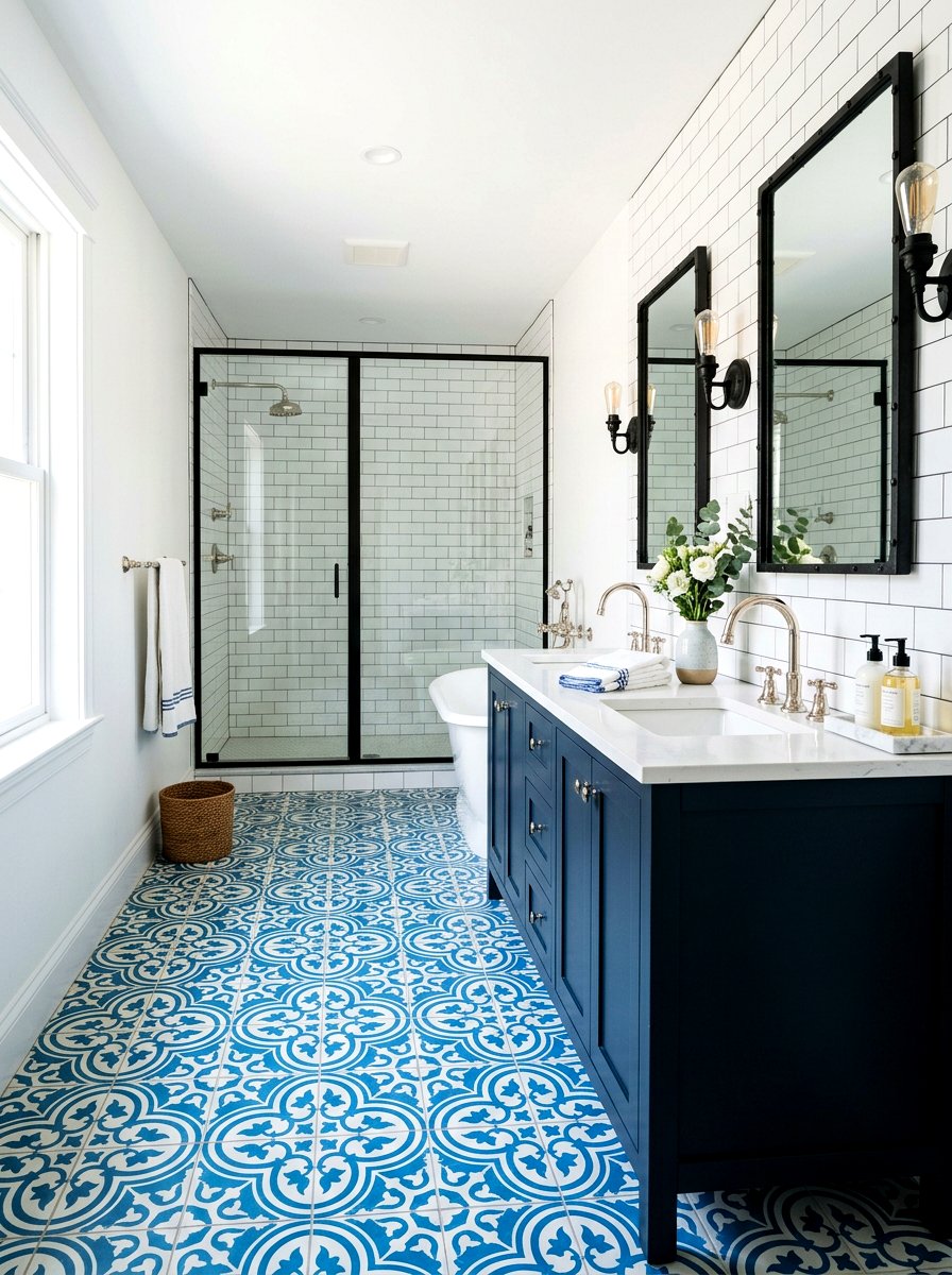 Patterned tile mixed metal bathroom - 30 mixed metal bathroom decor ideas