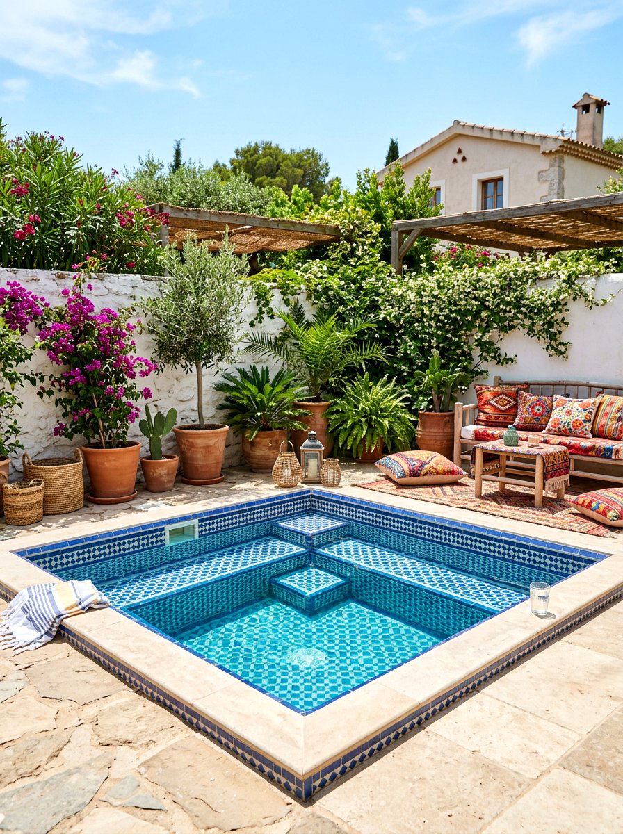 Patterned tile plunge pool - 30 plunge pool backyard ideas aesthetic