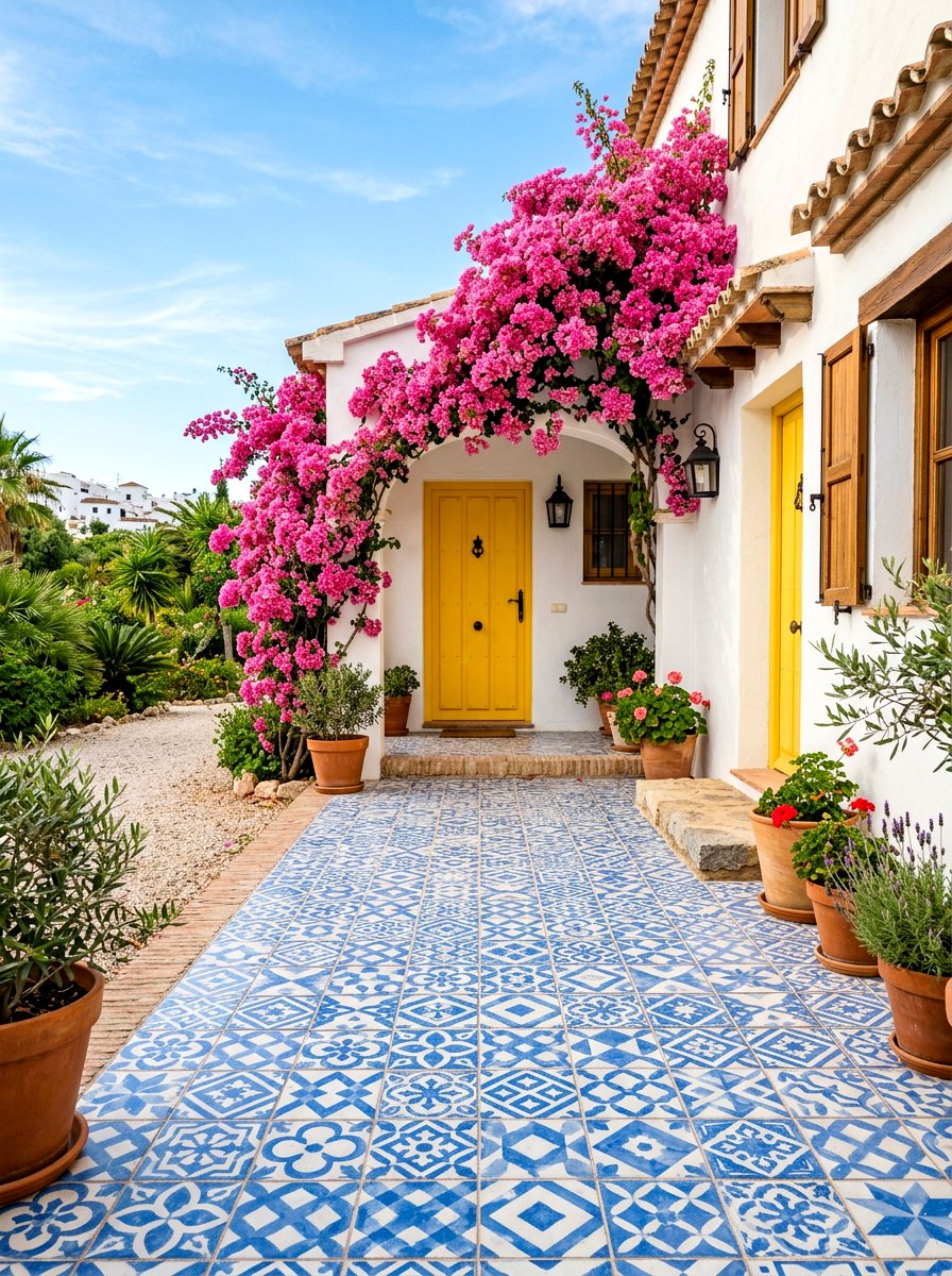 Patterned tile walkway - 30 front yard pathway ideas