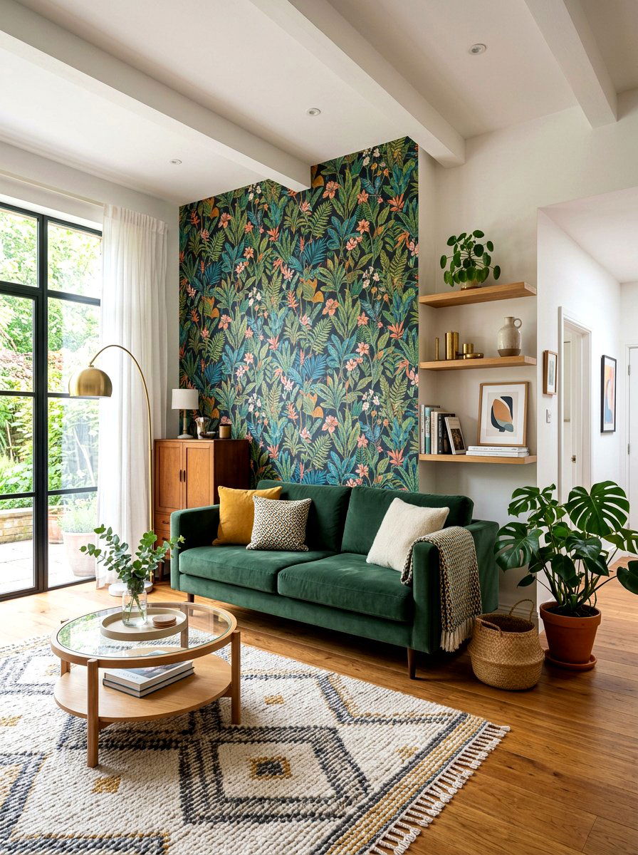 Patterned wallpaper living room - 30 modern eclectic living room ideas
