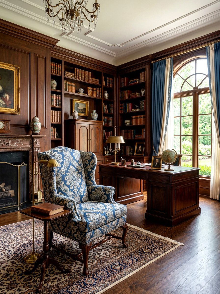 Patterned wingback chair - 30 skirted chair ideas