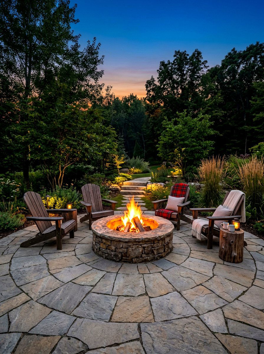 Paved Fire Pit - 30 low maintenance patio garden ideas