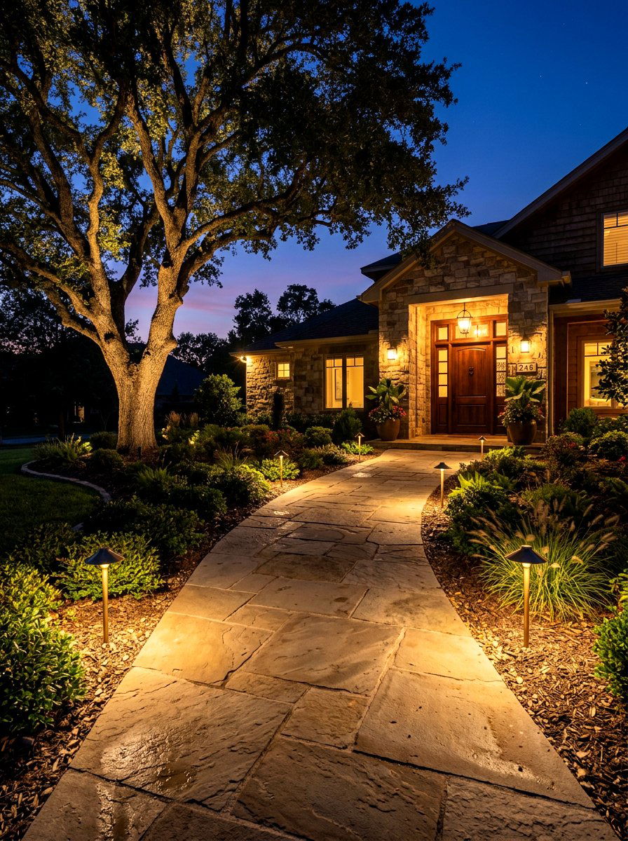 Paved Path With Lighting - 30 front lawn landscaping ideas
